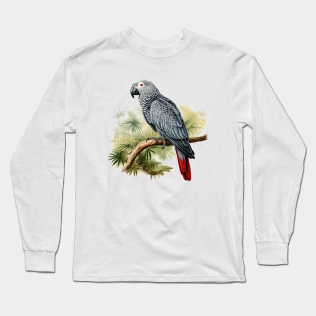 African Grey Parrot Long Sleeve T-Shirt by zooleisurelife